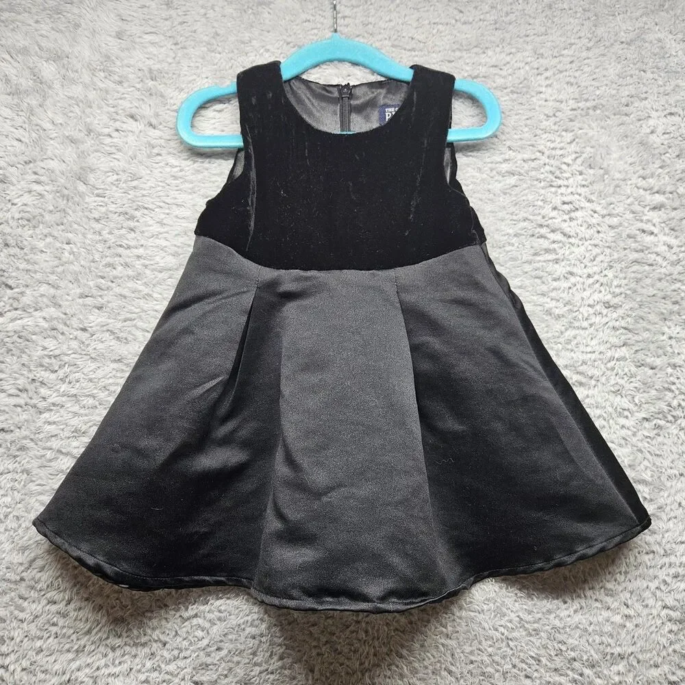 The Children's Place Baby Girl Black Velvet Dress Size 18 Months Formal Holiday